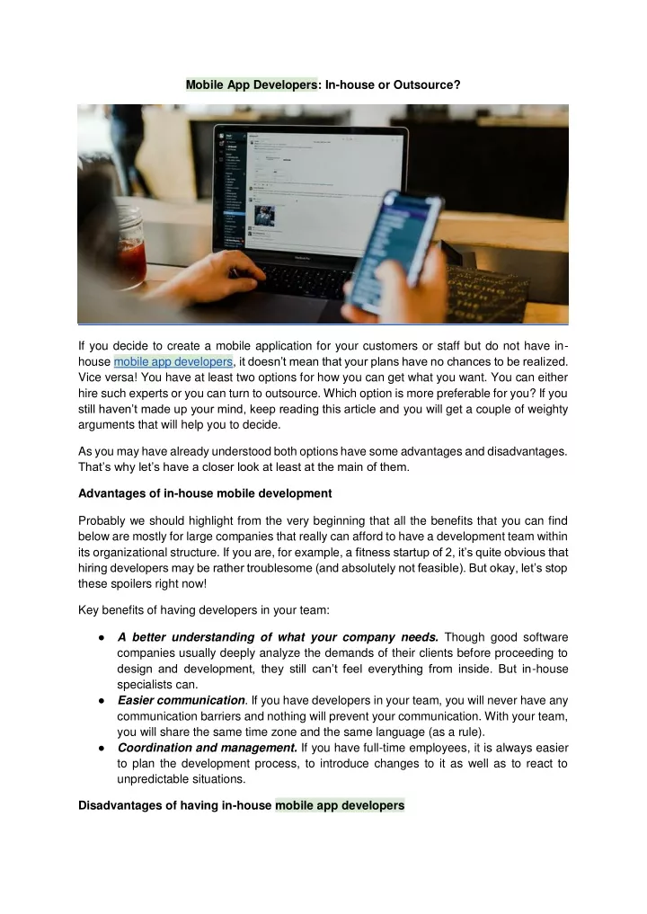 mobile app developers in house or outsource