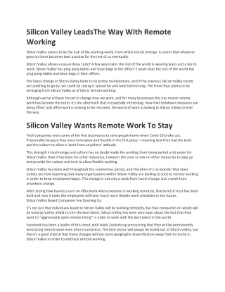 silicon valley leadsthe way with remote working