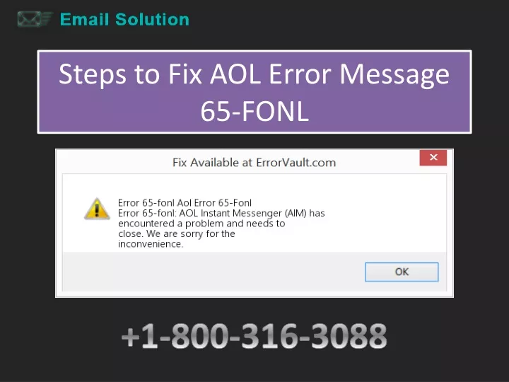 steps to fix aol error message 65 fonl
