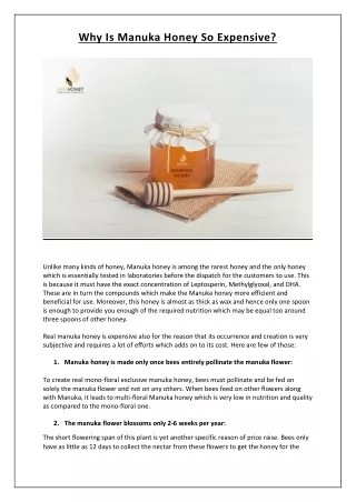 why is manuka honey so expensive