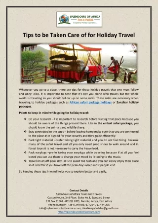 Tips to be Taken Care of for Holiday Travel