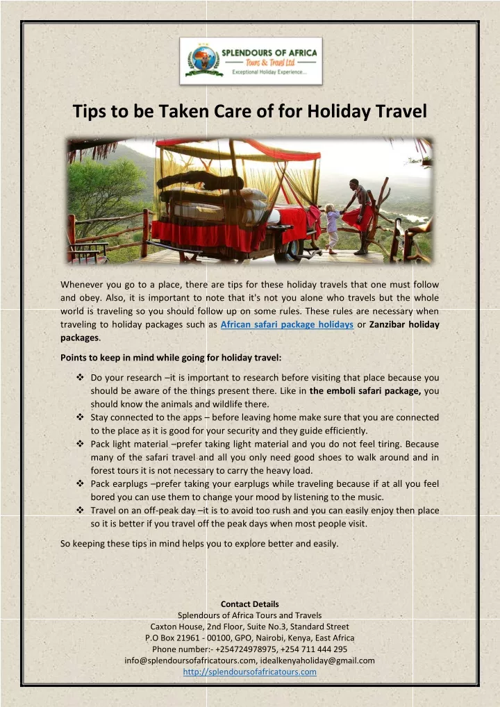 tips to be taken care of for holiday travel