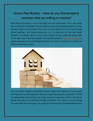 Simon Paul Buxton – How do you find property investors that are willing to mentor?