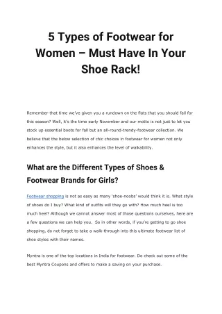 5 Types of Footwear for Women – Must Have In Your Shoe Rack!