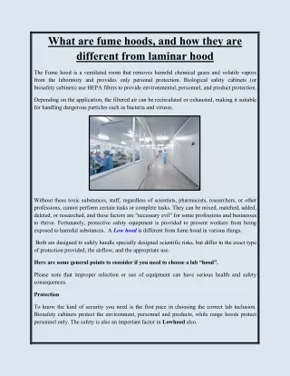 What are fume hoods, and how they are different from laminar hood