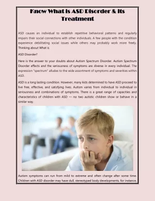 Know What is ASD Disorder & its Treatment