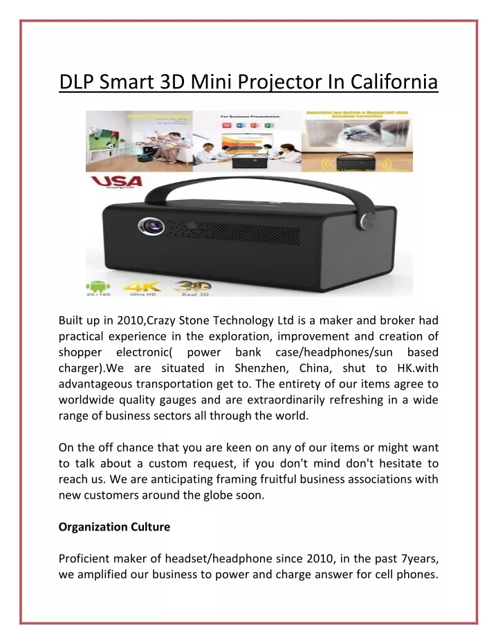 dlp smart 3d mini projector in california