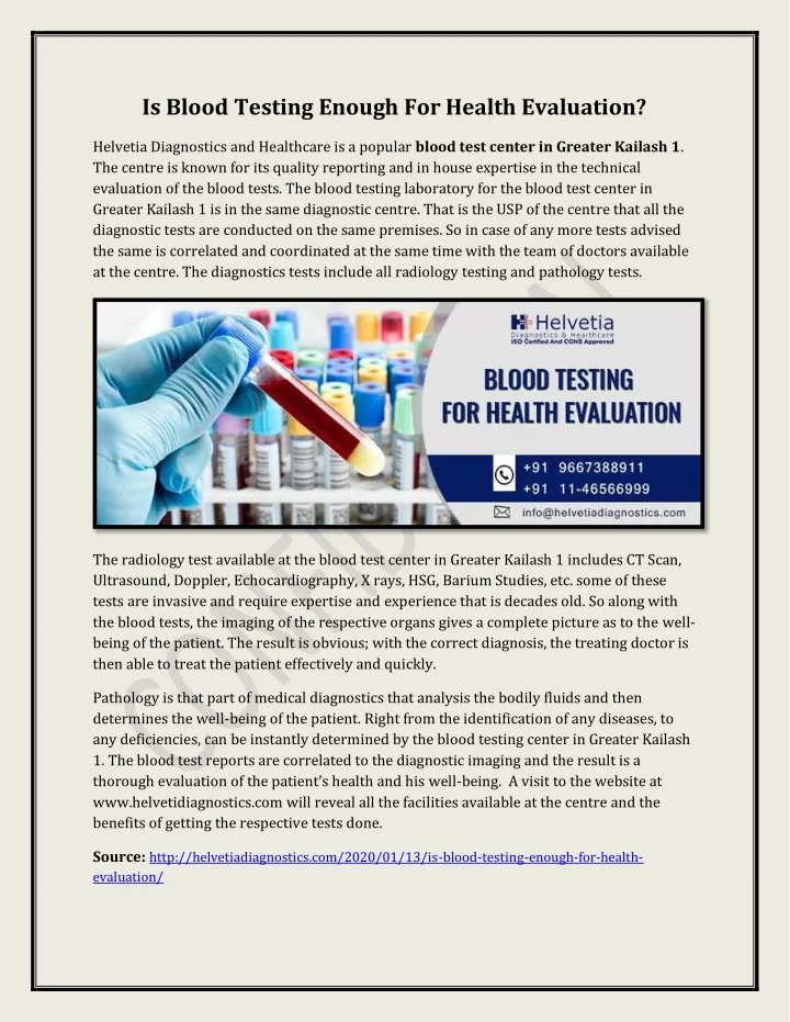 is blood testing enough for health evaluation