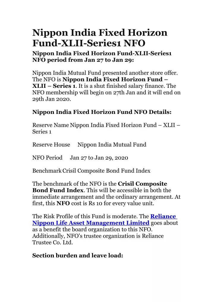 nippon india fixed horizon fund xlii series1