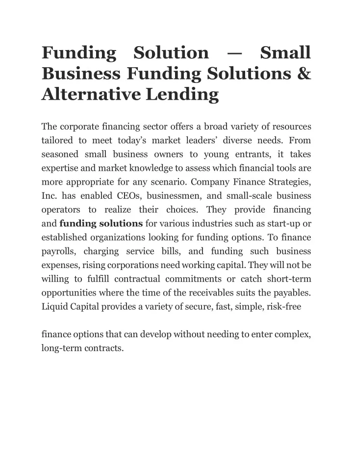 funding solution small business funding solutions