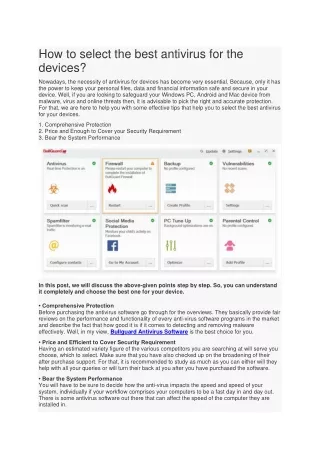 How to select the best antivirus for the devices?