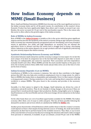 How Indian Economy depends on MSME (Small Business)