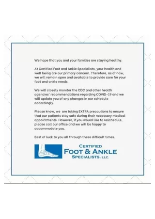 Certified Foot and Ankle Specialists COVID-19 Infographic