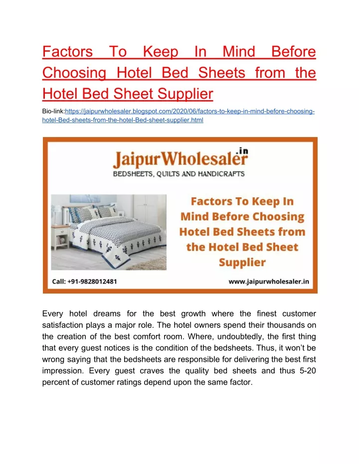 factors choosing hotel bed sheets from the hotel