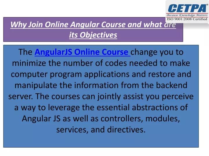 why join online angular course and what are its objectives