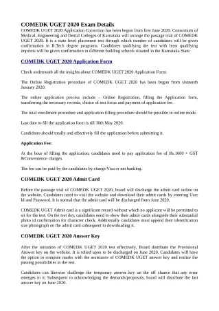 COMEDK UGET 2020 Exam Details