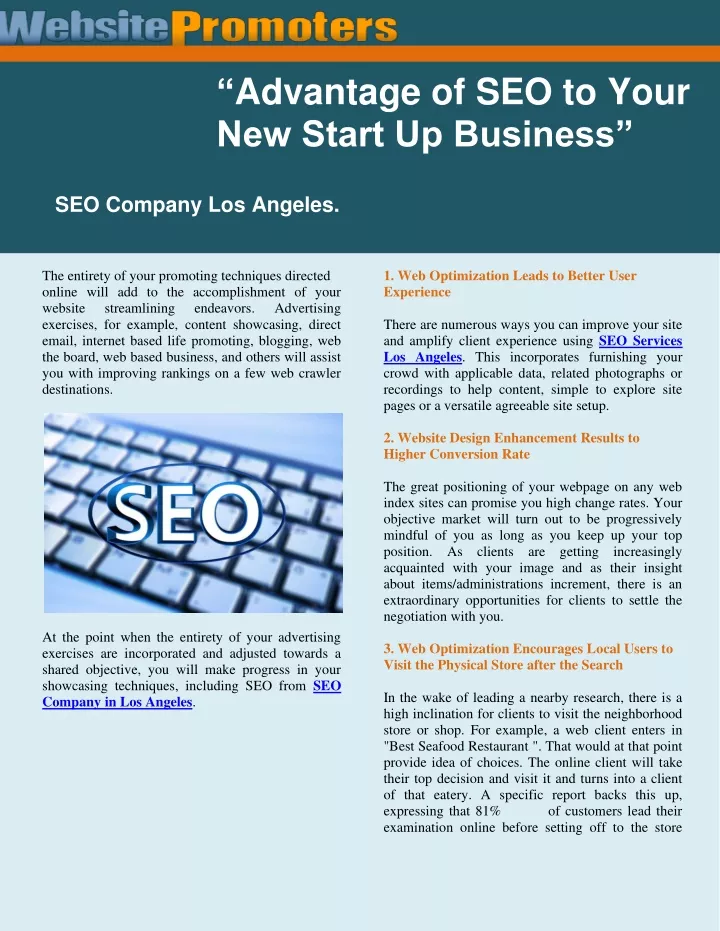 advantage of seo to your new start up business