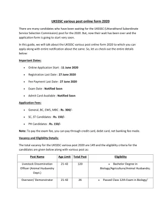 uksssc various post online form 2020