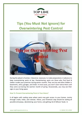 Tips (You Must Not Ignore) for Overwintering Pest Control