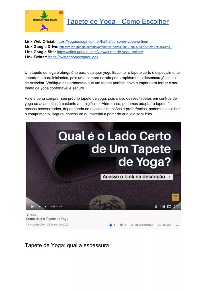 tapete de yoga como escolher