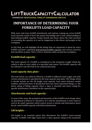 IMPORTANCE OF DETERMINING YOUR FORKLIFTS LOAD CAPACITY