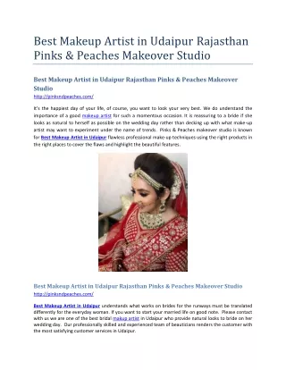Best Makeup Artist in Udaipur Rajasthan Pinks & Peaches Makeover Studio