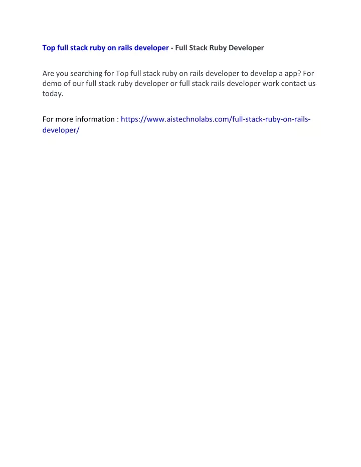top full stack ruby on rails developer full stack