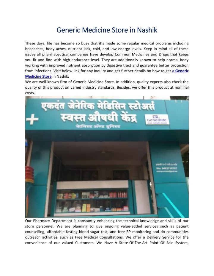 generic medicine store in nashik generic medicine