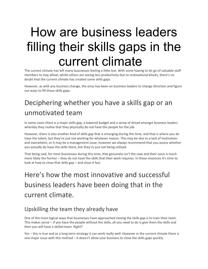 how are business leaders filling their skills