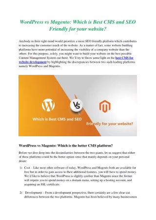 WordPress vs Magento: Which is Best CMS and SEO Friendly for your website?