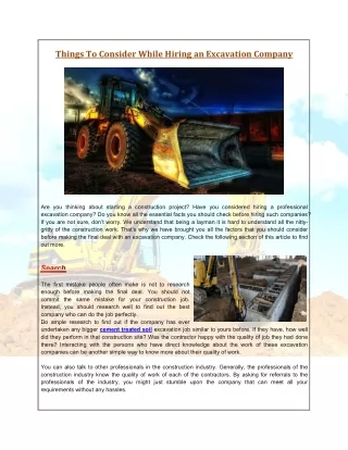Things To Consider While Hiring an Excavation Company
