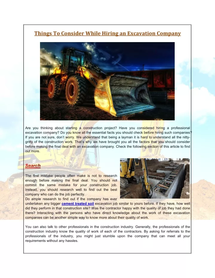 things to consider while hiring an excavation