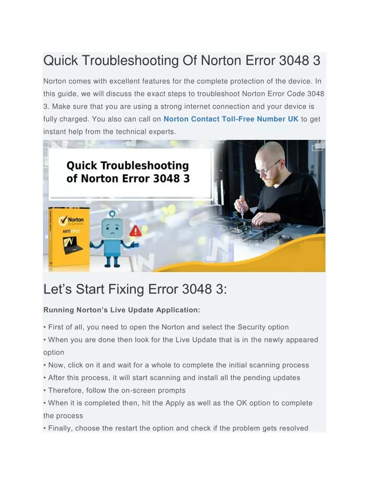 quick troubleshooting of norton error 3048 3