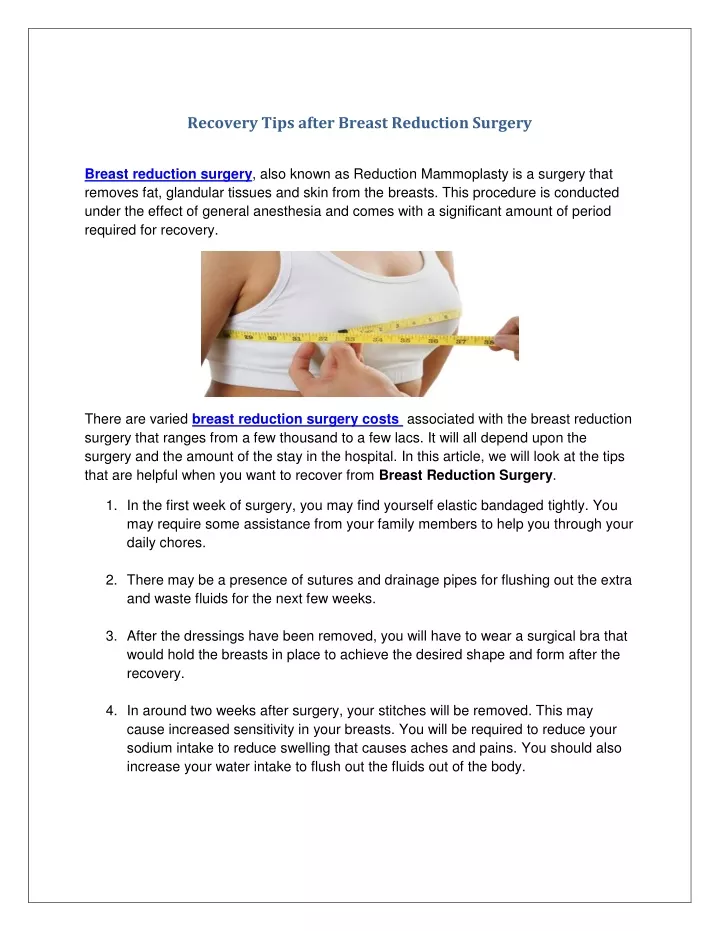 recovery tips after breast reduction surgery