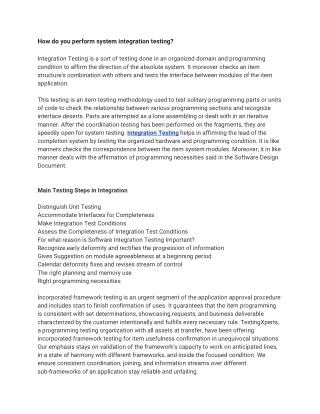how do you perform system integration testing