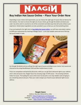 Buy Indian Hot Sauce Online – Place Your Order Now