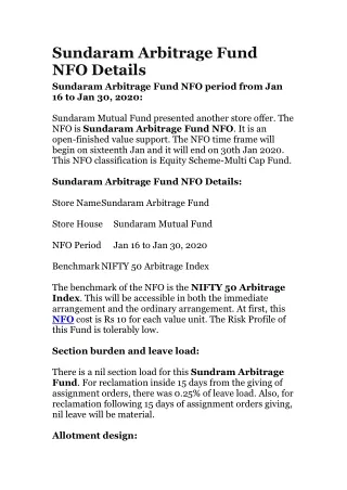 sundaram arbitrage fund nfo details sundaram