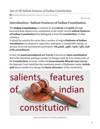 List of All Salient features of Indian Constitution