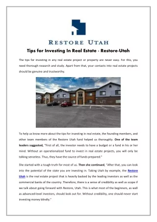 tips for investing in real estate restore utah