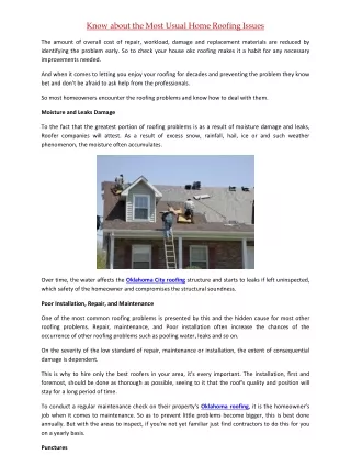 know about the most usual home roofing issues
