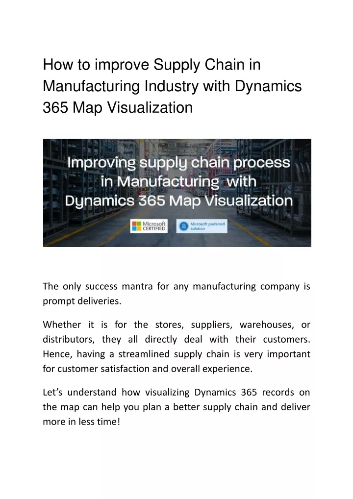 how to improve supply chain in manufacturing industry with dynamics 365 map visualization