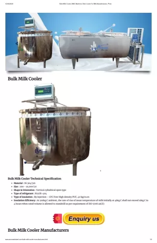 BMC Machine, Bulk Milk Cooler