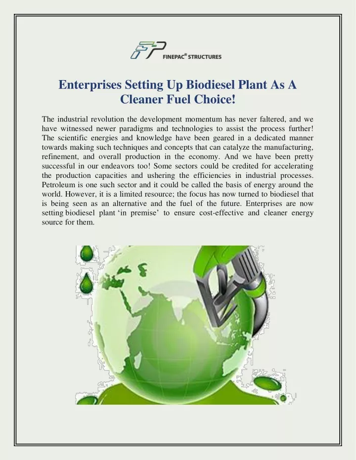 enterprises setting up biodiesel plant