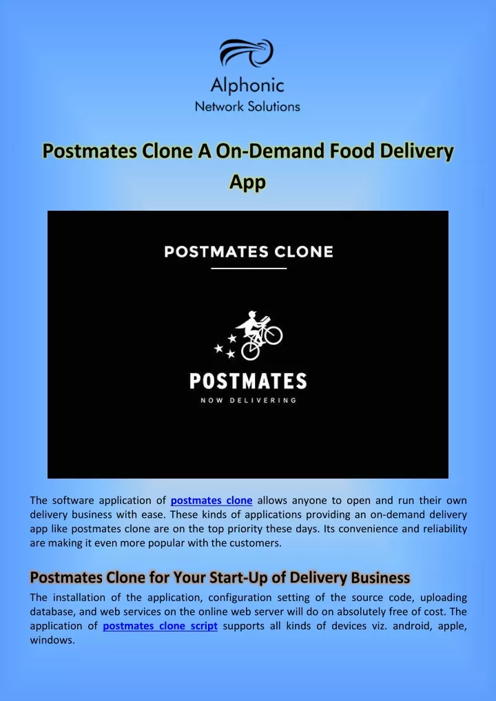 the software application of postmates clone