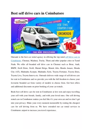 Self Drive Cars in Coimbatore | Self Driving Car Rentals in Coimbatore