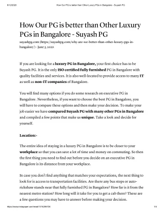 Why are we better than other luxury PGs in Bangalore