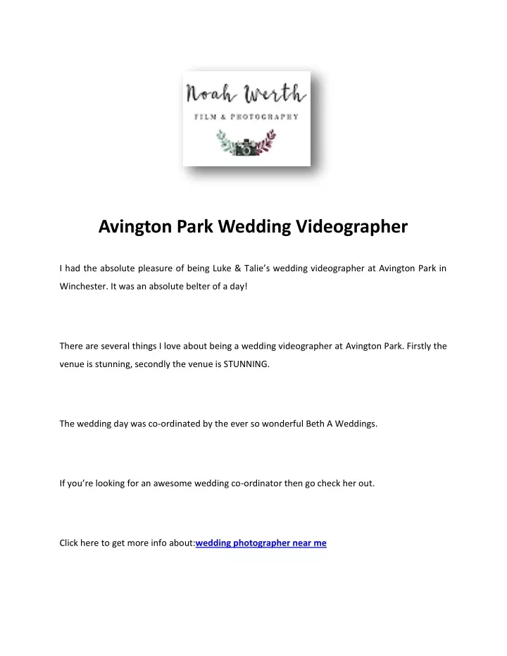avington park wedding videographer