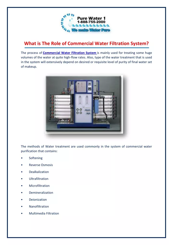 what is the role of commercial water filtration