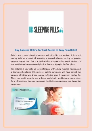Buy Codeine Online for Fast Access to Easy Pain Relief