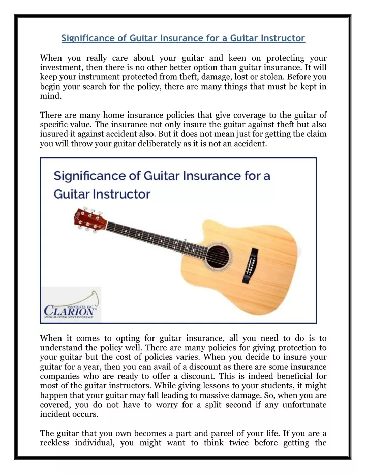 significance of guitar insurance for a guitar